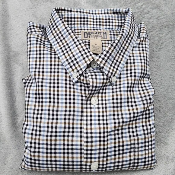 Duluth Trading Co. Mens Shirt Long Sleeve Button-Down Blue Plaid Check Size XL - Picture 1 of 10